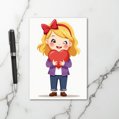 Cute Girl Sending Love Heart Card