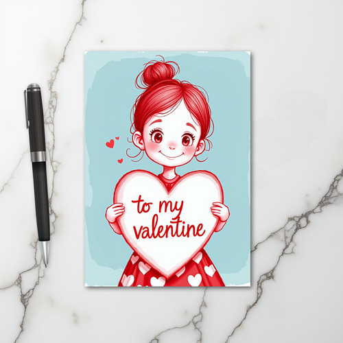 Cute Girl To My Valentine Card