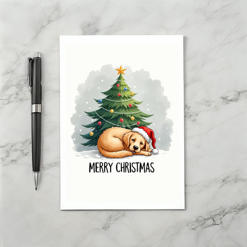 Cute Golden Retriever in Santa Hat Christmas Card