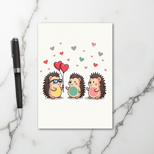 Cute Hedgehogs Love Hearts Card