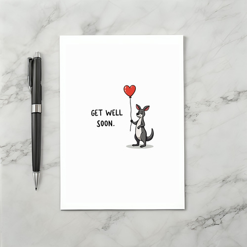 Cute Kangaroo Get Well Card With Balloon