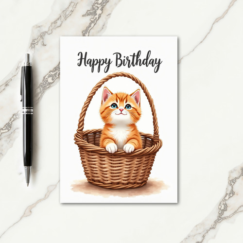 Cute Kitten Basket Birthday Card