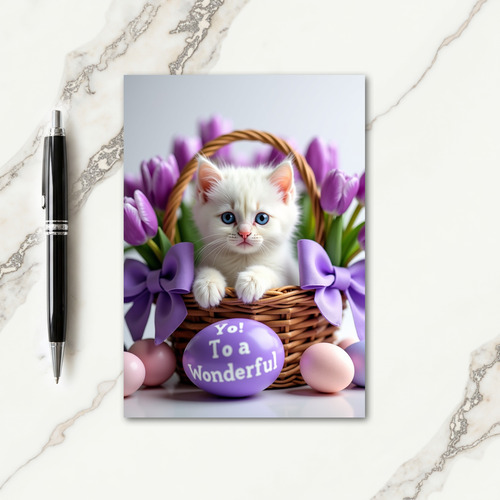 Cute Kitten Basket Springtime Card