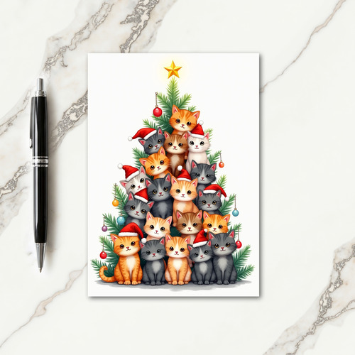 Cute Kitten Christmas Tree Card