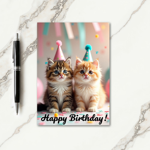 Cute Kitten Hat Birthday Card