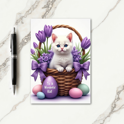 Cute Kitten Spring Basket Card