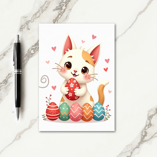 Cute Kitty And Eggs Spring Card