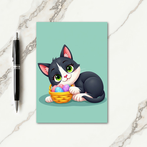 Cute Kitty Spring Egg Basket Card