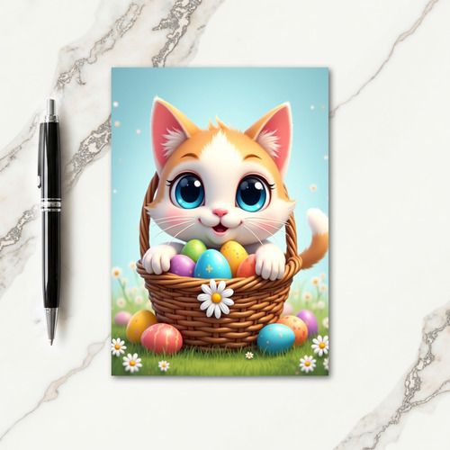 Cute Kitty Spring Eggs Basket Card