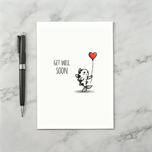 Cute Koi Fish Get Well Soon Card with Heart Balloon