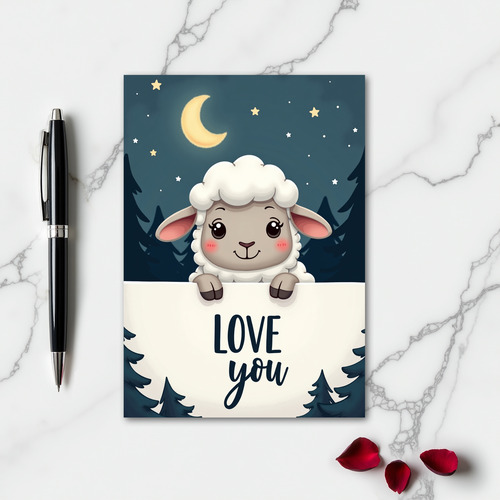 Cute Lamb Love You Night Card
