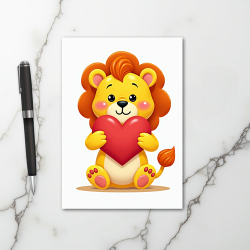 Cute Lion Cub Heart Card