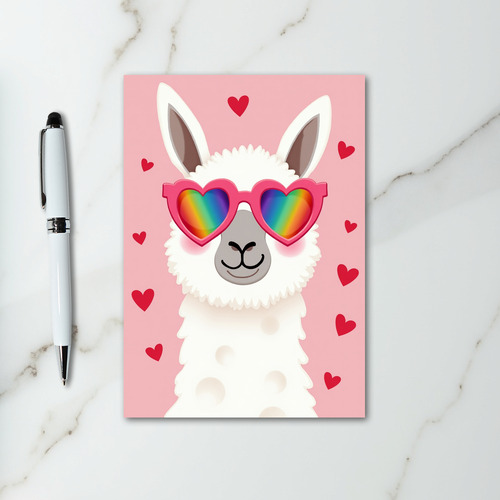 Cute Llama Rainbow Hearts Card