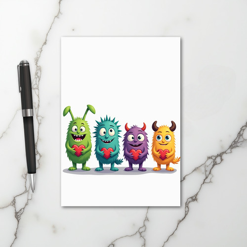 Cute Monsters Love Hearts Card