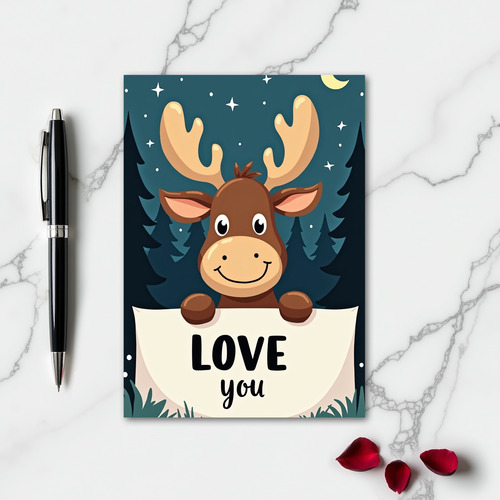Cute Moose Forest Love You Card
