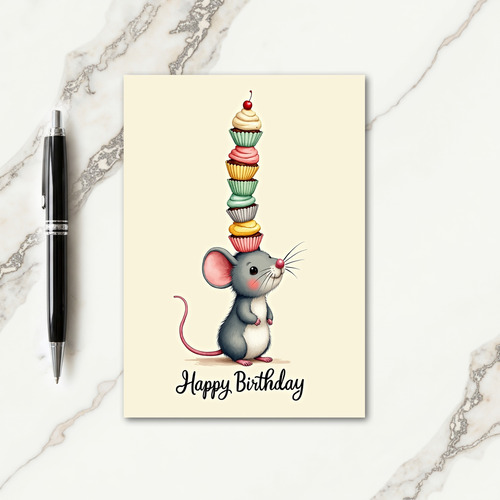 Cute Mouse Cupcake Birthday Card