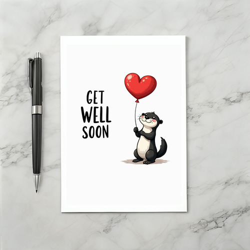 Cute Otter Get Well Soon Card with Heart Balloon