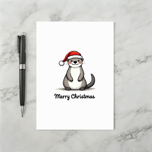 Cute Otter Santa Hat Winter Animal Merry Christmas Card
