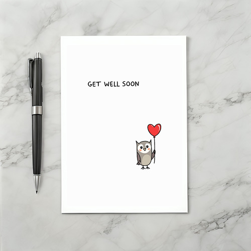 Cute Owl Get Well Soon Card with Heart Balloon