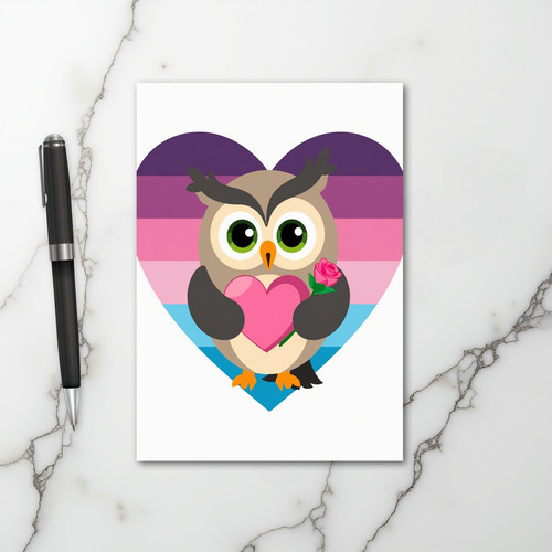 Cute Owl Heart Rose Card