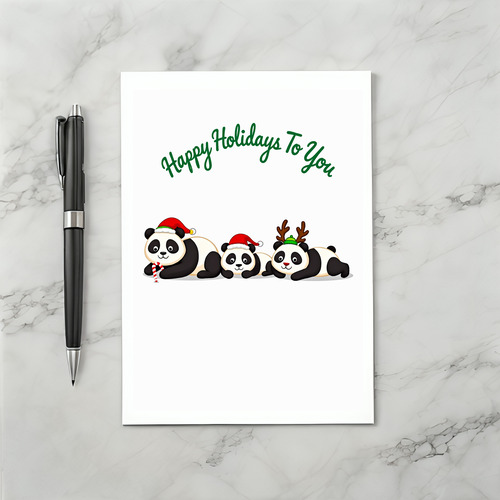 Cute Panda Bears Happy Holidays Santa and Reindeer Card