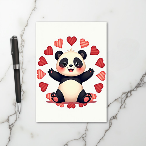 Cute Panda Hugs Love Hearts Card