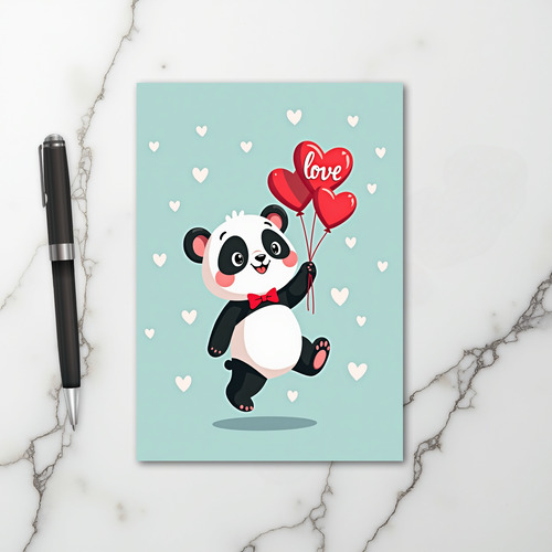 Cute Panda Love Balloons Card