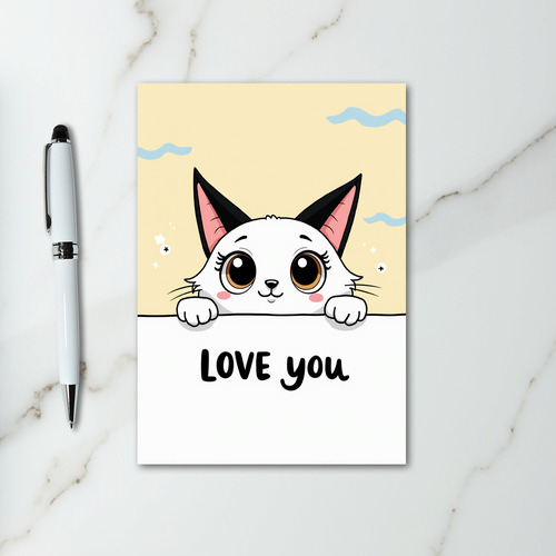 Cute Peeking Kitten Love You Card