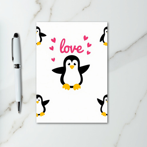 Cute Penguin Love Hearts Greeting Card