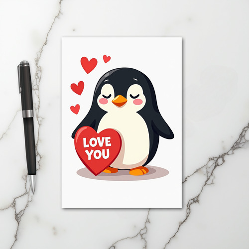 Cute Penguin Love You Heart Card