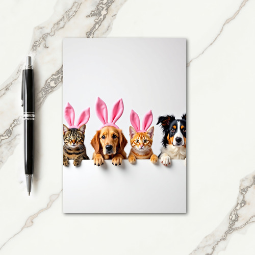 Cute Pets Pink Ears Blank Card