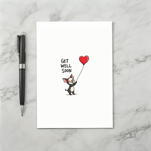 Cute Piglet Get Well Soon Card with Heart Balloon