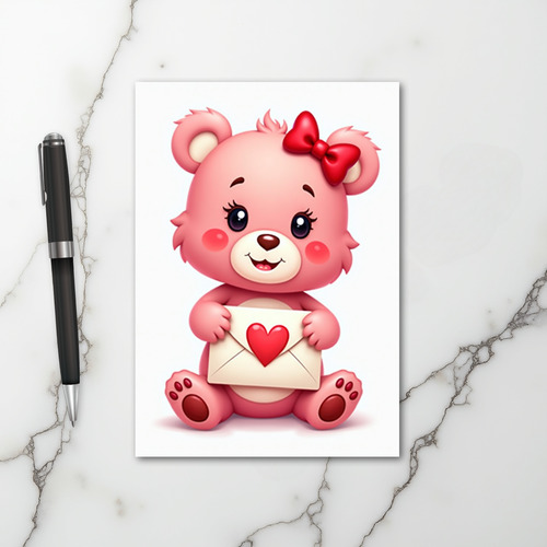 Cute Pink Bear Love Note Card