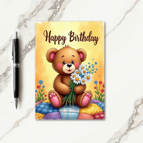 Cute Plush Floral Birthday Card
