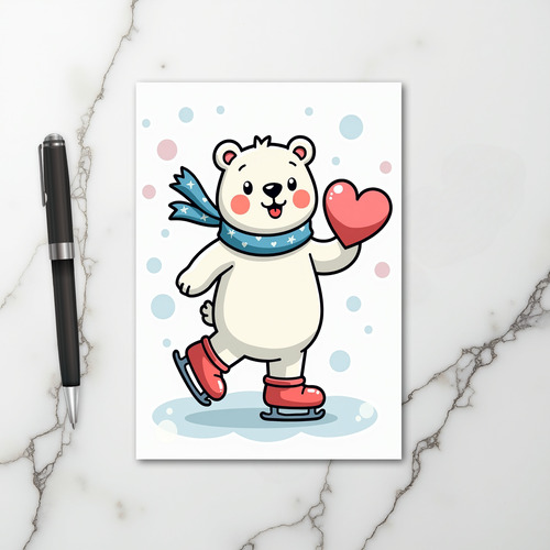 Cute Polar Bear Love Skating Card