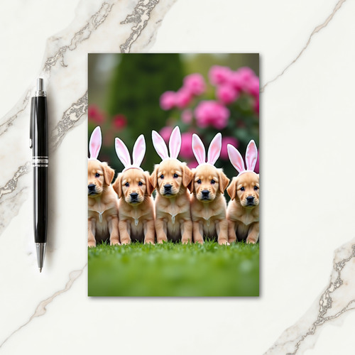 Cute Puppies In Pink Ears Card