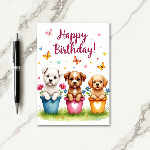 Cute Puppy Birthday Pot Card