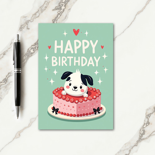 Cute Puppy Cake Birthday Card
