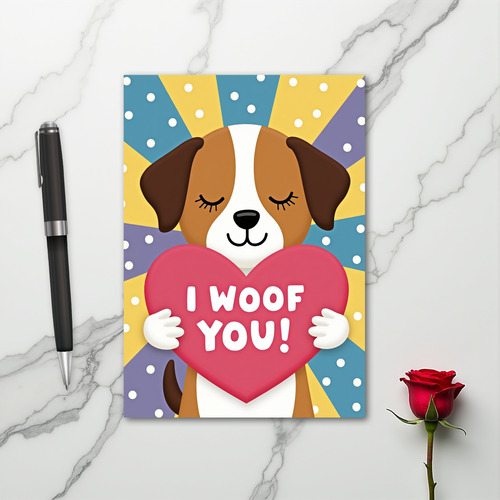 Cute Puppy I Woof You Heart Card