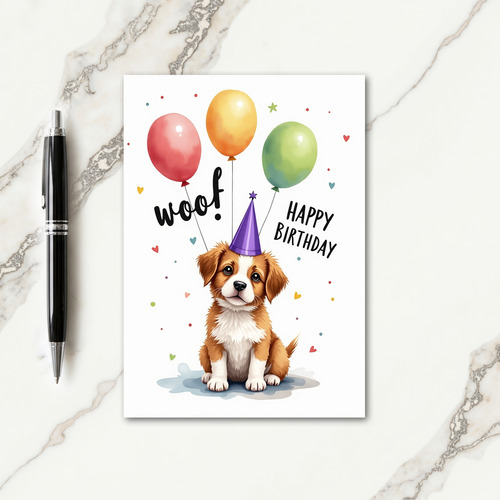 Cute Puppy Party Hat Birthday Card