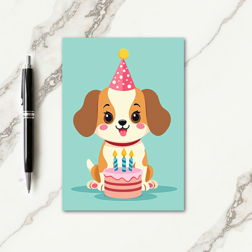 Cute Puppy Party Hat Card