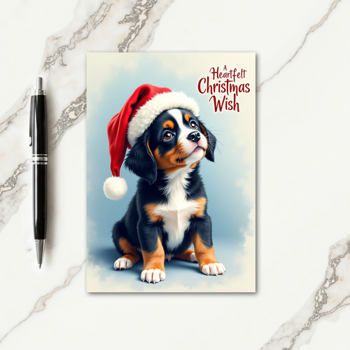 Cute Puppy Red Cap Christmas Card