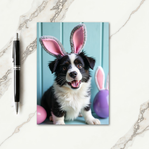 Cute Puppy With Bunny Ears Card