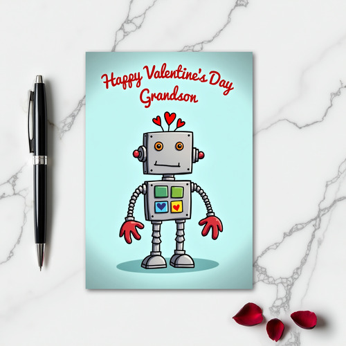 Cute Robot Grandson Valentines Day Card