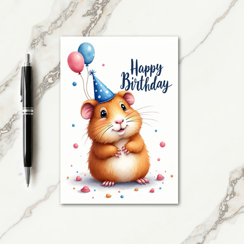 Cute Rodent Birthday Party Hat Card