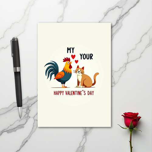 Cute Rooster Cat Valentines Day Card