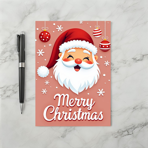 Cute Santa Merry Christmas Card with Ornaments