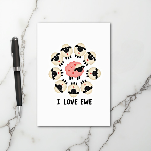 Cute Sheep Love Ewe Pun Card