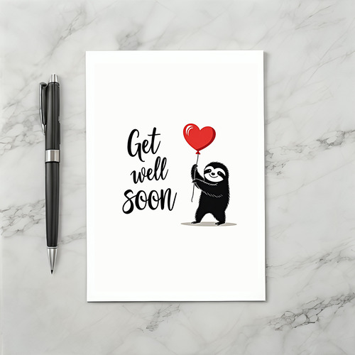 Cute Sloth Get Well Soon Card with Heart Balloon