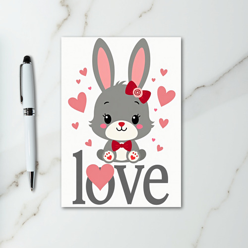 Cute Soft Bunny Love Hearts Card